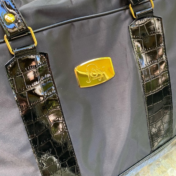 Joy Mangano Black Nylon and Gold Hardware Large Weekender - Picture 5 of 16